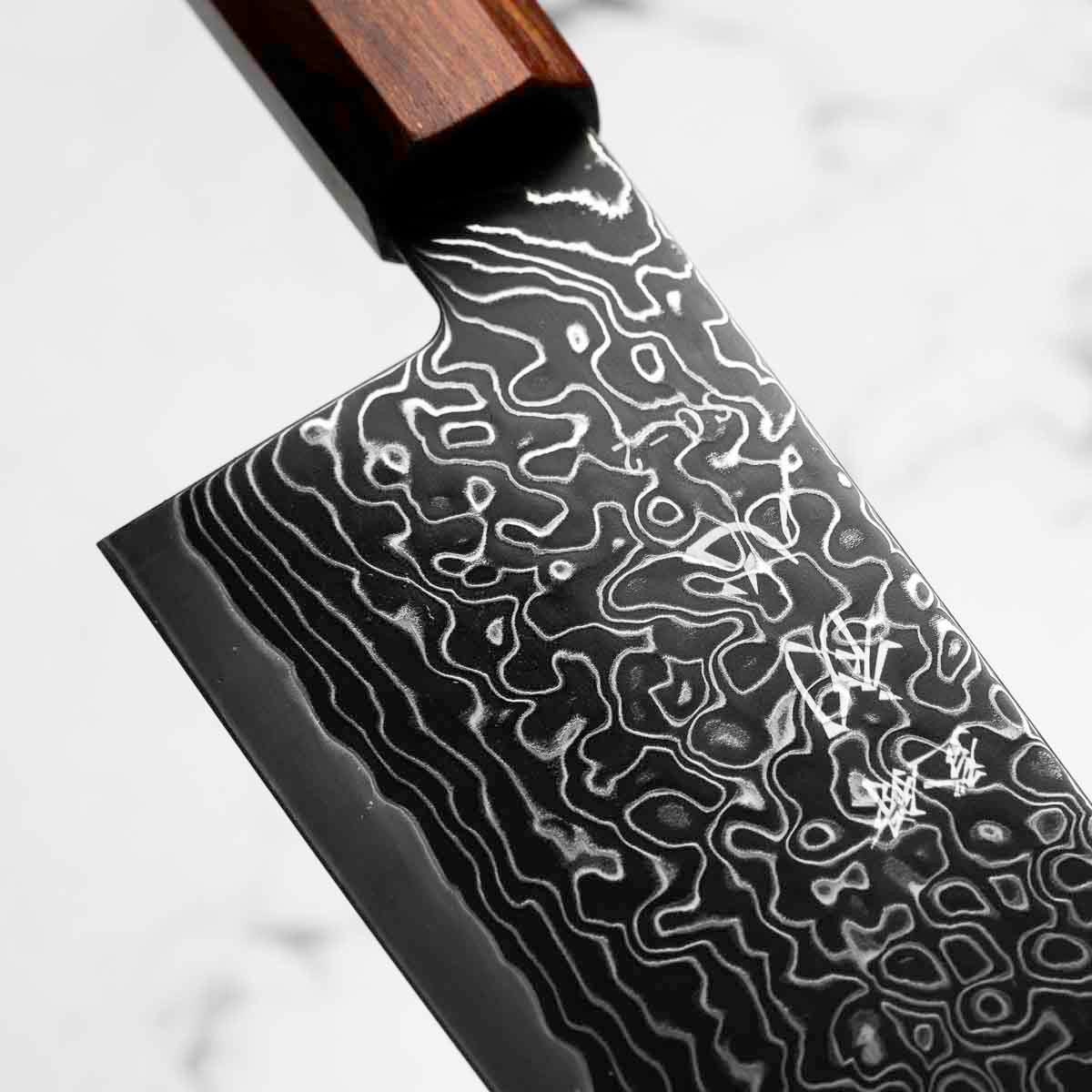 Hatsukokoro Ryuhyo Kurozome SG2 Damascus Bunka 180mm - Sandalwood - Image 4
