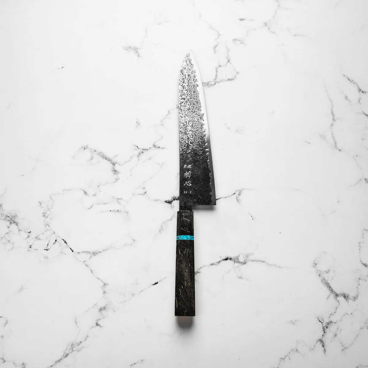 Hatsukokoro Ryuhyo Kurozome SG2 Damascus Gyuto 240mm -  Maple Turquoise - Image 4