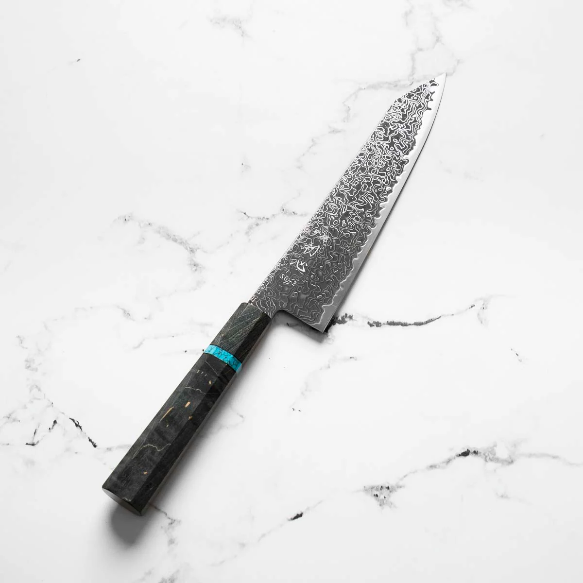Hatsukokoro Ryuhyo Kurozome SG2 Damascus Kiritsuke Gyuto 210mm -  Maple Turquoise - Image 2