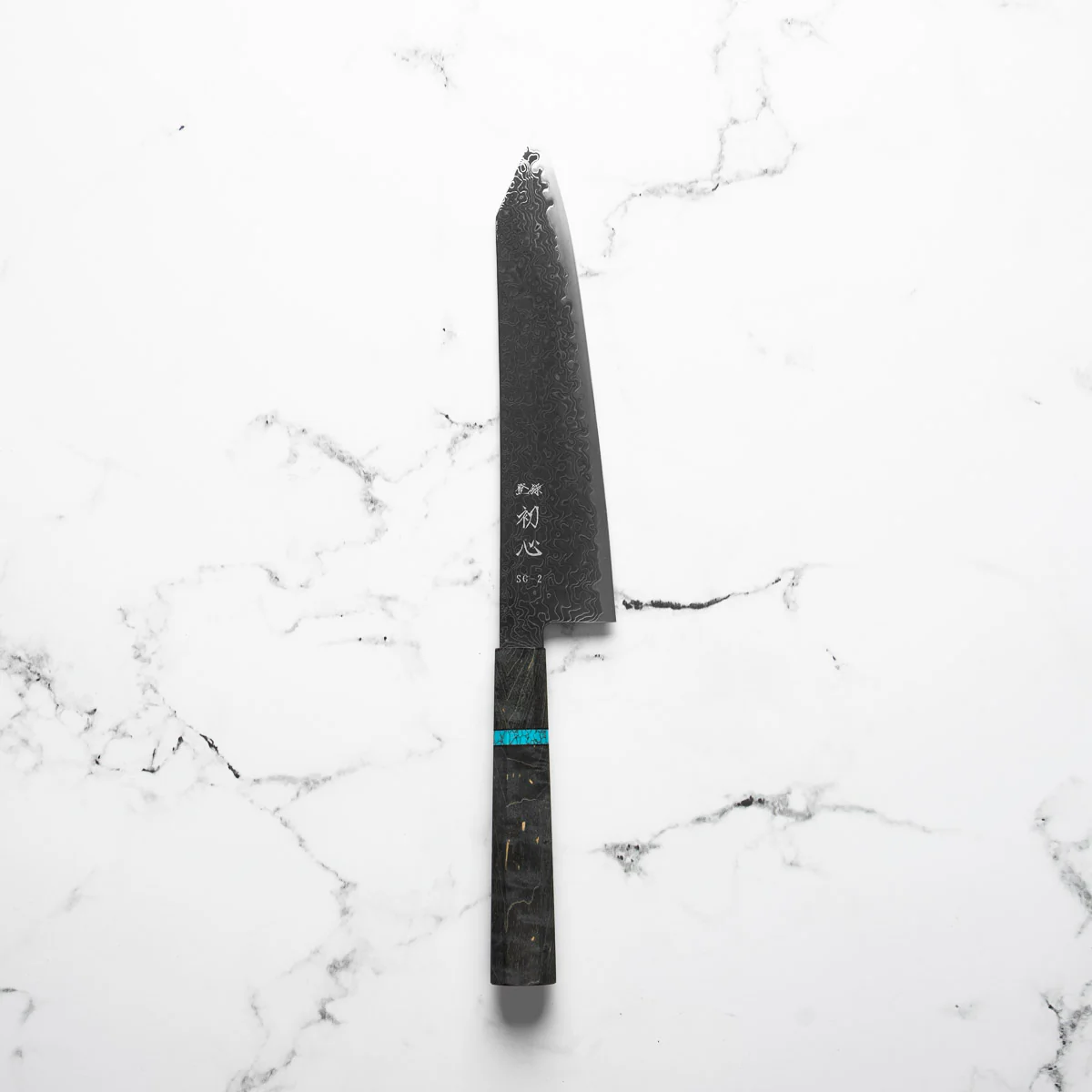 Hatsukokoro Ryuhyo Kurozome SG2 Damascus Kiritsuke Gyuto 210mm -  Maple Turquoise - Image 3