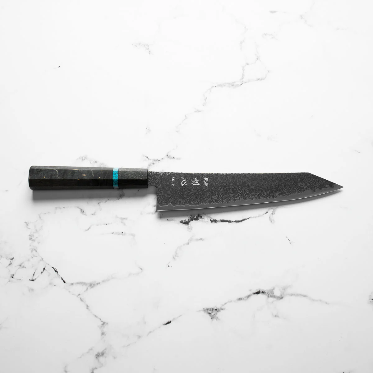 Hatsukokoro Ryuhyo Kurozome SG2 Damascus Kiritsuke Gyuto 210mm -  Maple Turquoise - Image 4