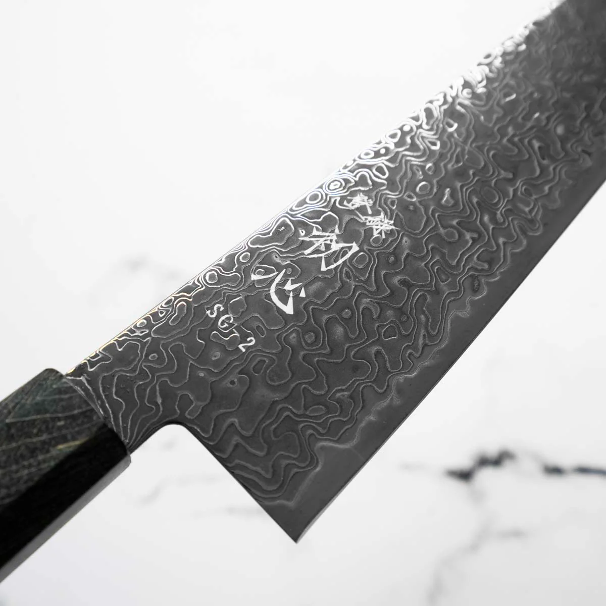 Hatsukokoro Ryuhyo Kurozome SG2 Damascus Kiritsuke Gyuto 210mm -  Maple Turquoise - Image 5