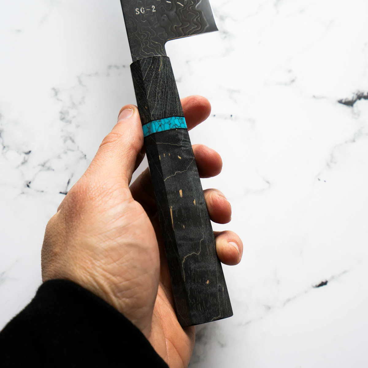 Hatsukokoro Ryuhyo Kurozome SG2 Damascus Kiritsuke Gyuto 210mm -  Maple Turquoise - Image 8