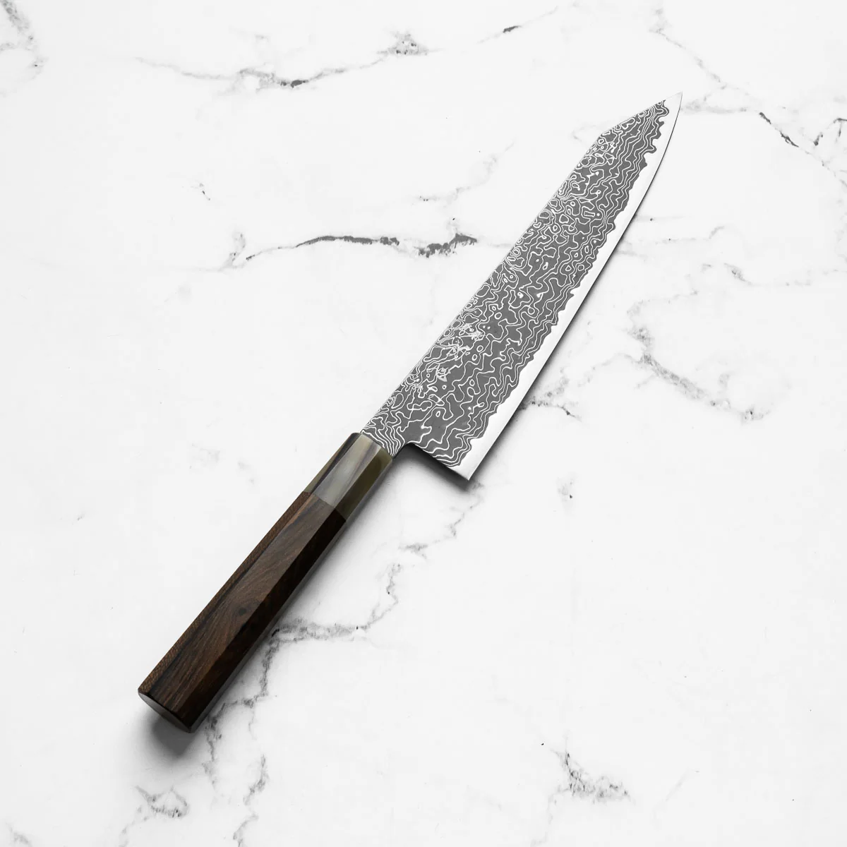 Hatsukokoro Ryuhyo Kurozome SG2 Damascus Kiritsuke Gyuto 210mm -  Persimmon - Image 2