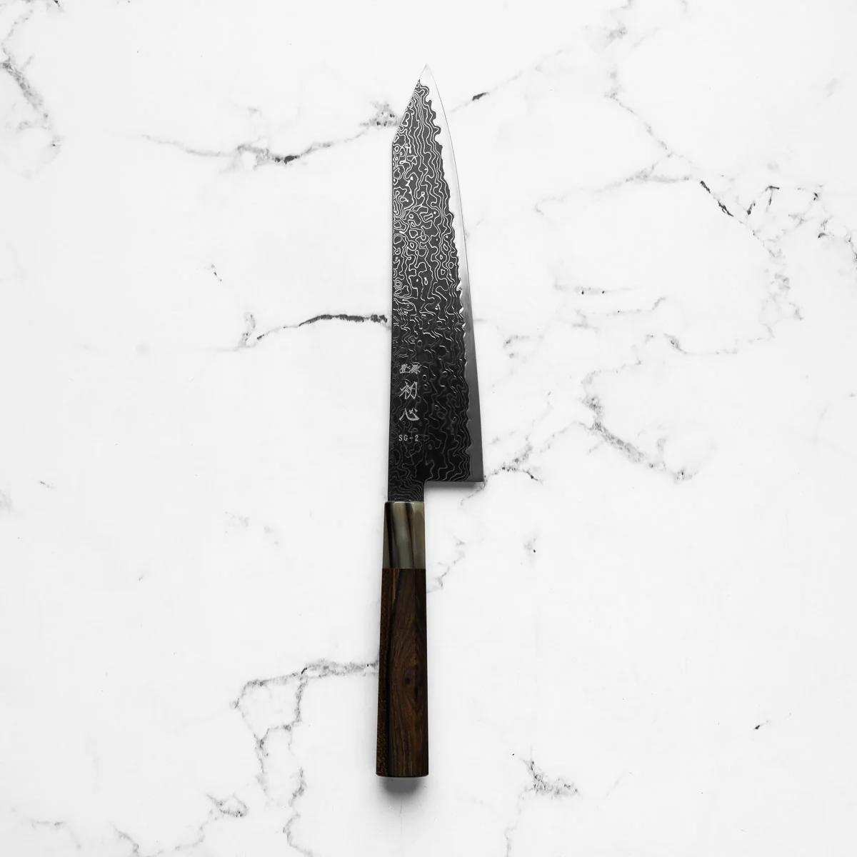 Hatsukokoro Ryuhyo Kurozome SG2 Damascus Kiritsuke Gyuto 210mm -  Persimmon - Image 3