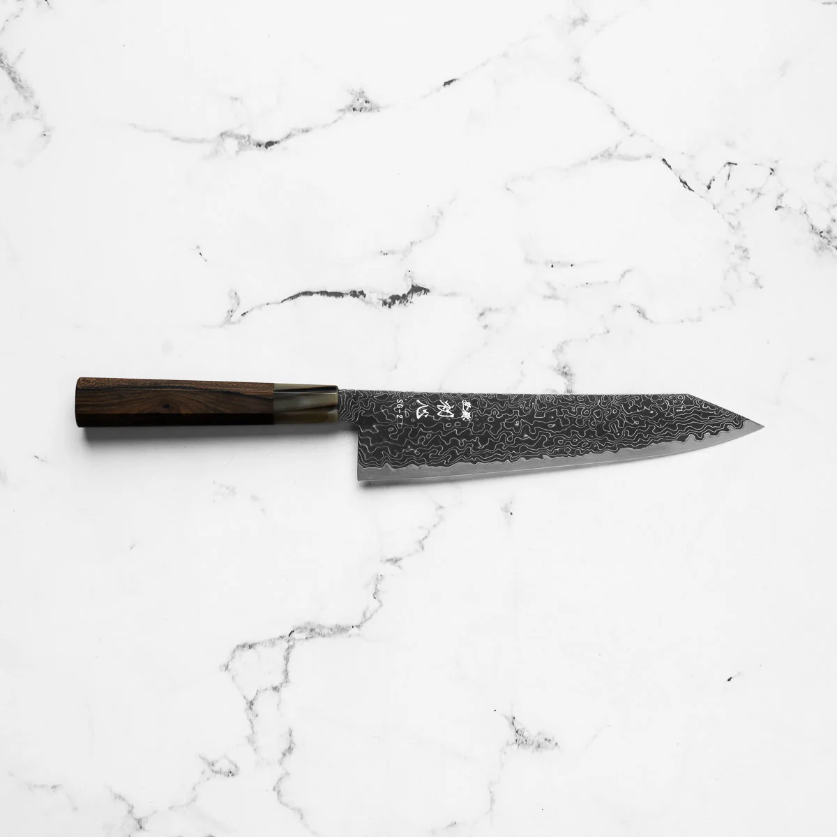 Hatsukokoro Ryuhyo Kurozome SG2 Damascus Kiritsuke Gyuto 210mm -  Persimmon - Image 4