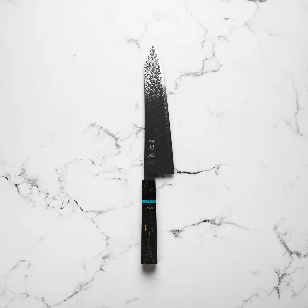 Hatsukokoro Ryuhyo Kurozome SG2 Damascus Kiritsuke Gyuto 240mm - Maple Turquoise - Image 4
