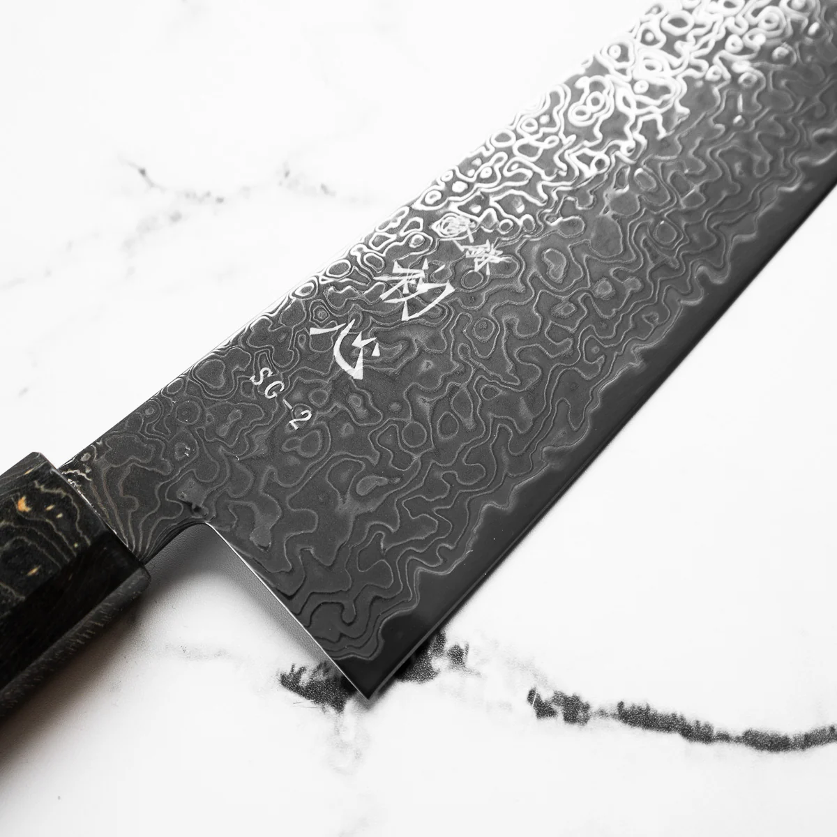 Hatsukokoro Ryuhyo Kurozome SG2 Damascus Kiritsuke Gyuto 240mm - Maple Turquoise - Image 5