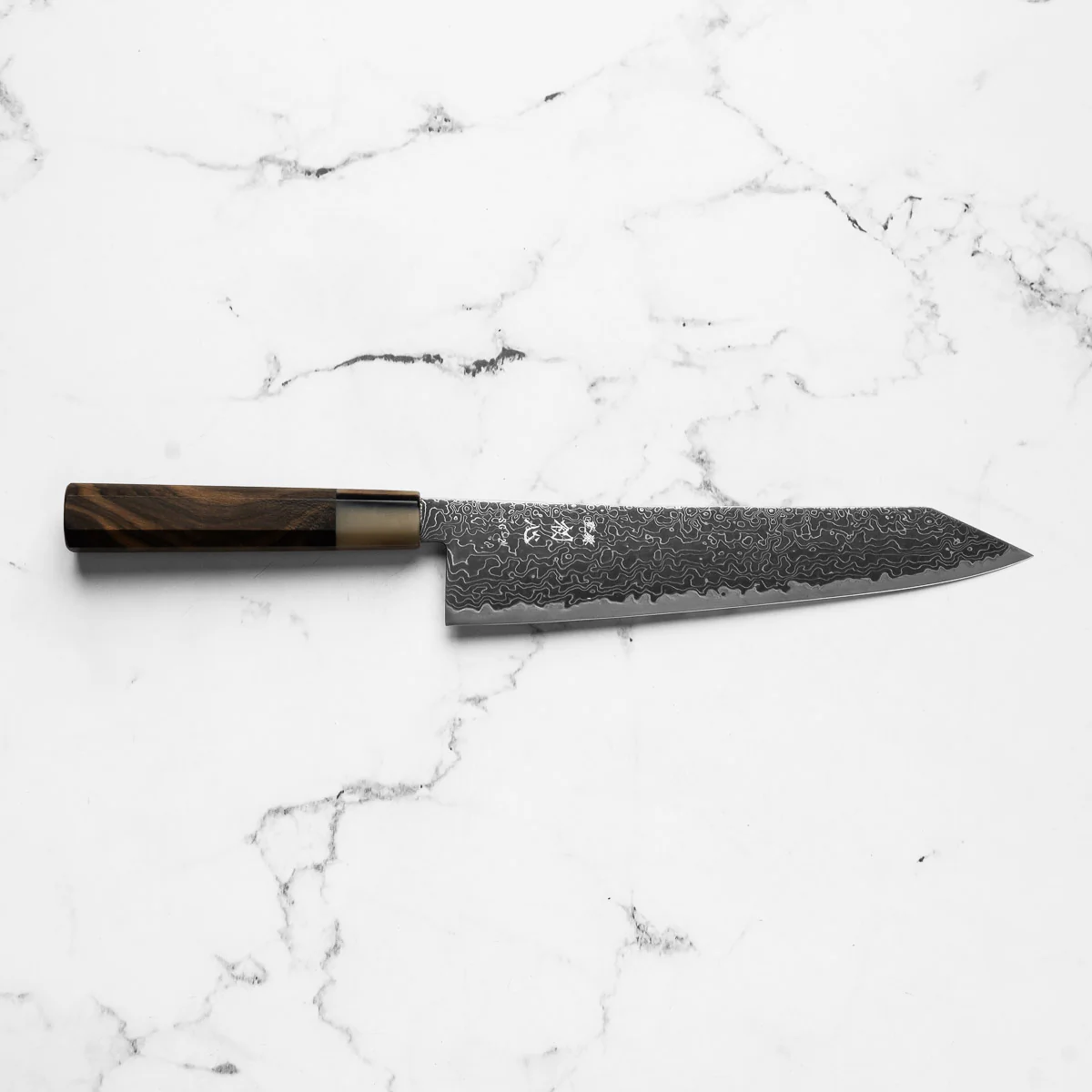 Hatsukokoro Ryuhyo Kurozome SG2 Damascus Kiritsuke Gyuto 240mm - Persimmon - Image 4