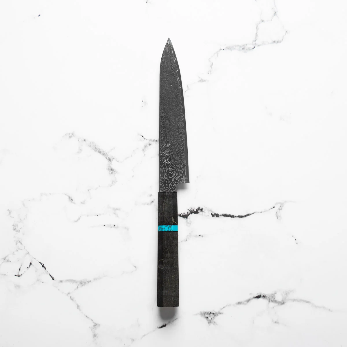 Hatsukokoro Ryuhyo Kurozome SG2 Damascus Petty 150mm - Maple Turquoise - Image 3