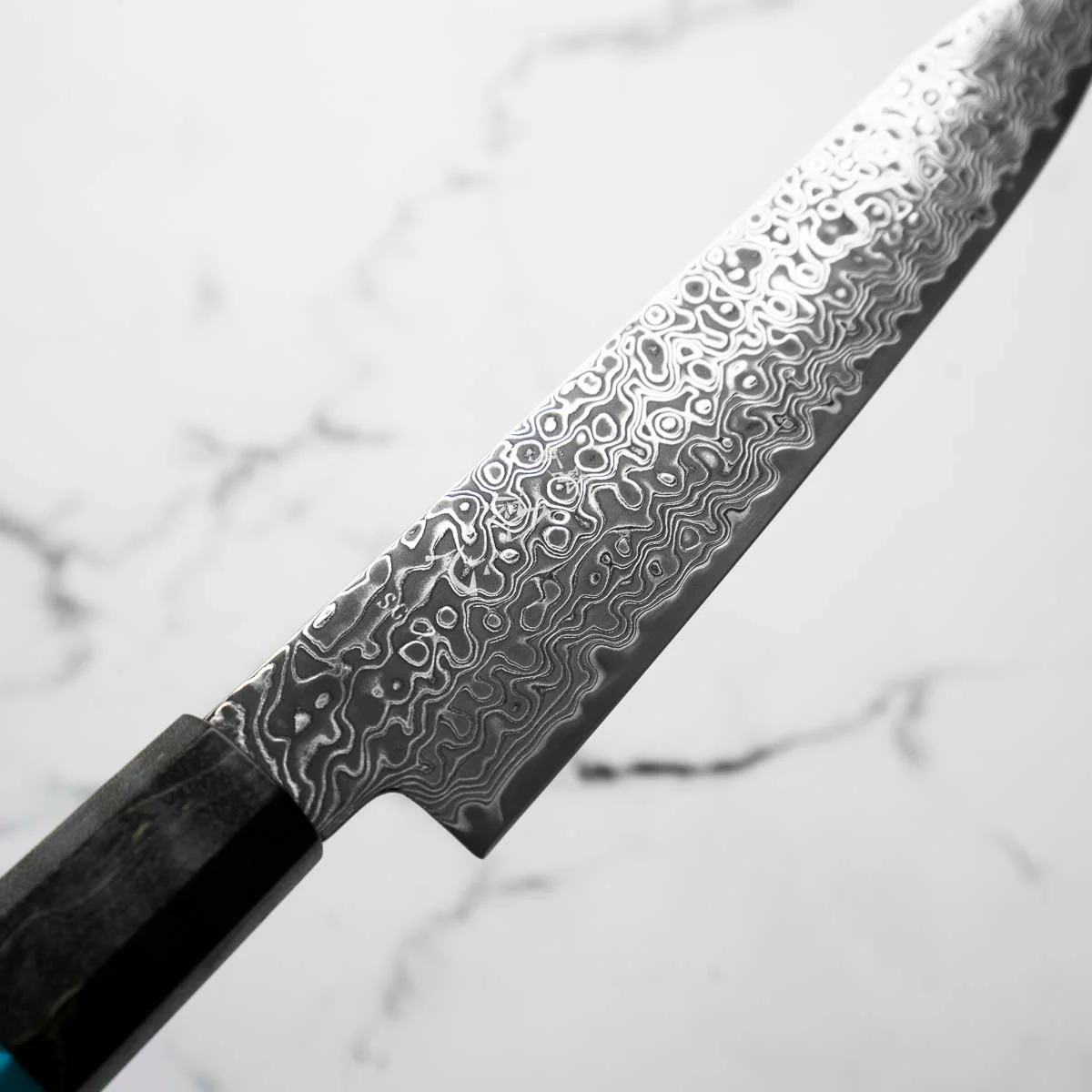 Hatsukokoro Ryuhyo Kurozome SG2 Damascus Petty 150mm - Maple Turquoise - Image 5