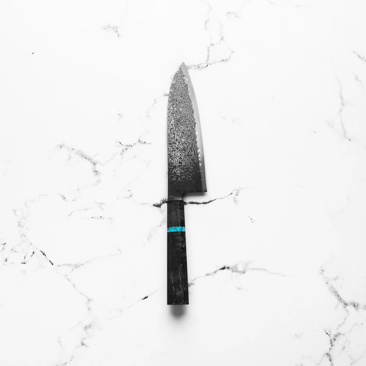 Hatsukokoro Ryuhyo Kurozome SG2 Damascus Santoku 180mm -  Maple Turquoise - Image 3