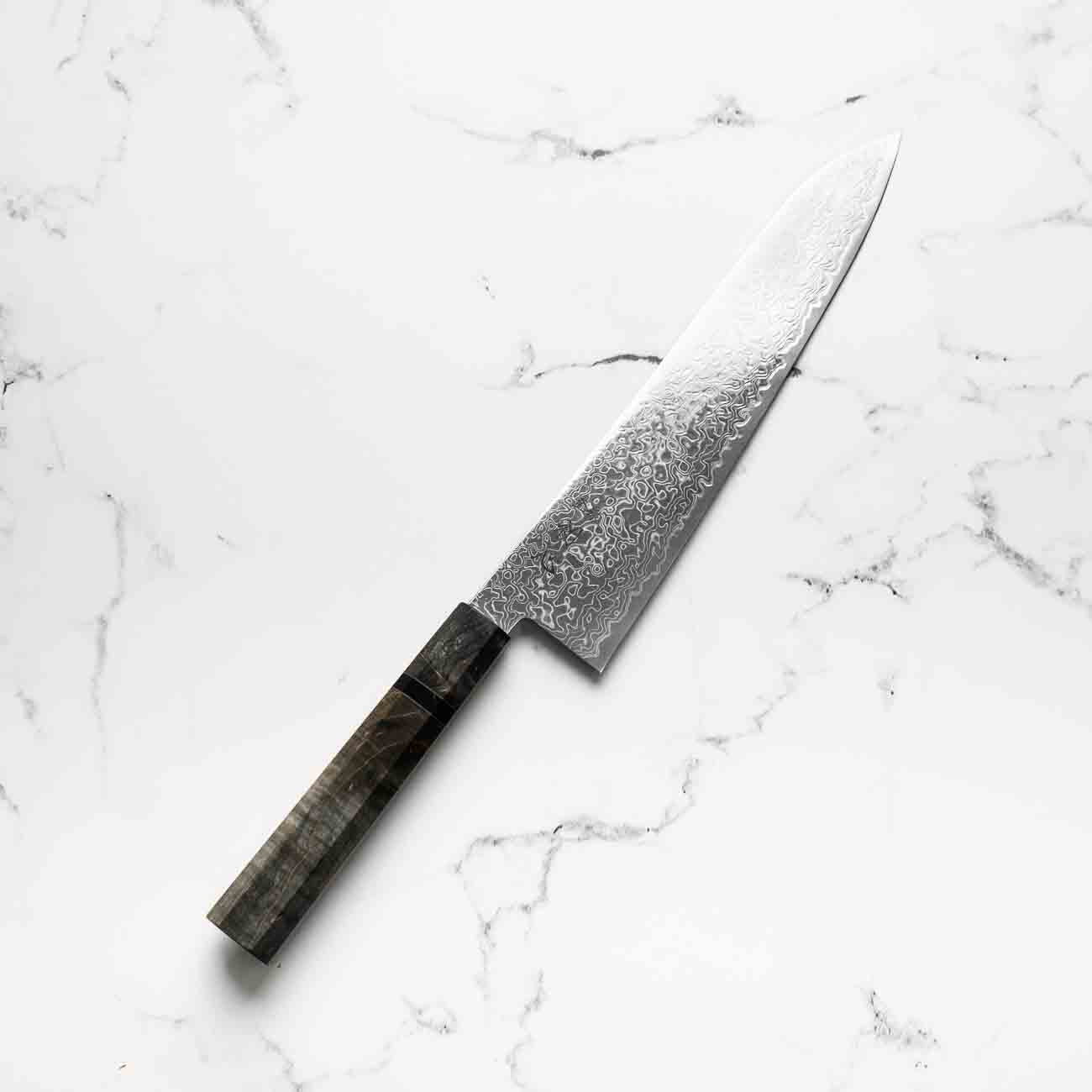 Hatsukokoro Ryuhyo SG2 Damascus Gyuto 240mm - Dark Maple - Image 2