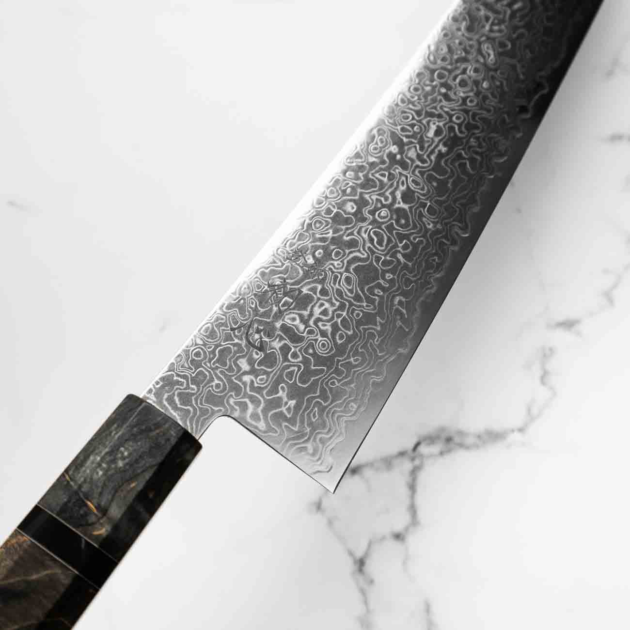 Hatsukokoro Ryuhyo SG2 Damascus Gyuto 240mm - Dark Maple - Image 4