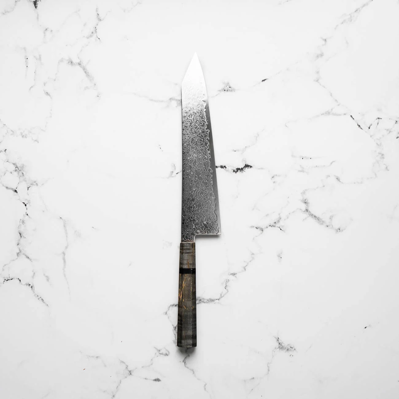 Hatsukokoro Ryuhyo SG2 Damascus Kiritsuke Gyuto 240mm - Dark Maple - Image 3