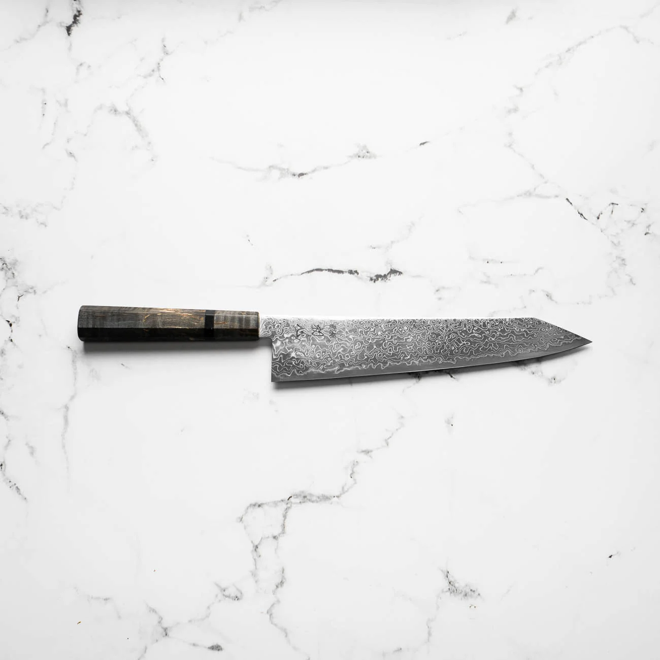 Hatsukokoro Ryuhyo SG2 Damascus Kiritsuke Gyuto 240mm - Dark Maple - Image 4