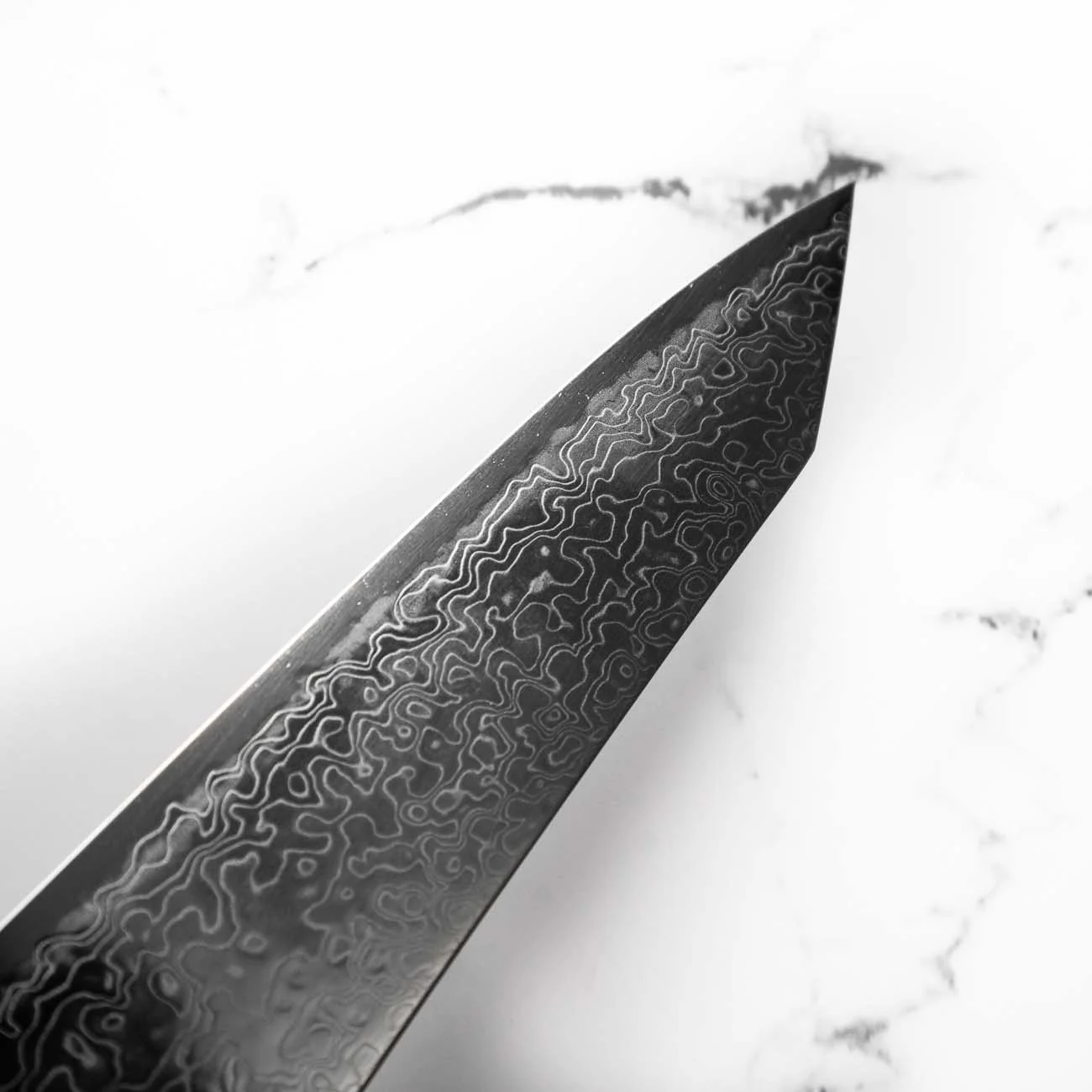Hatsukokoro Ryuhyo SG2 Damascus Kiritsuke Gyuto 240mm - Dark Maple - Image 6