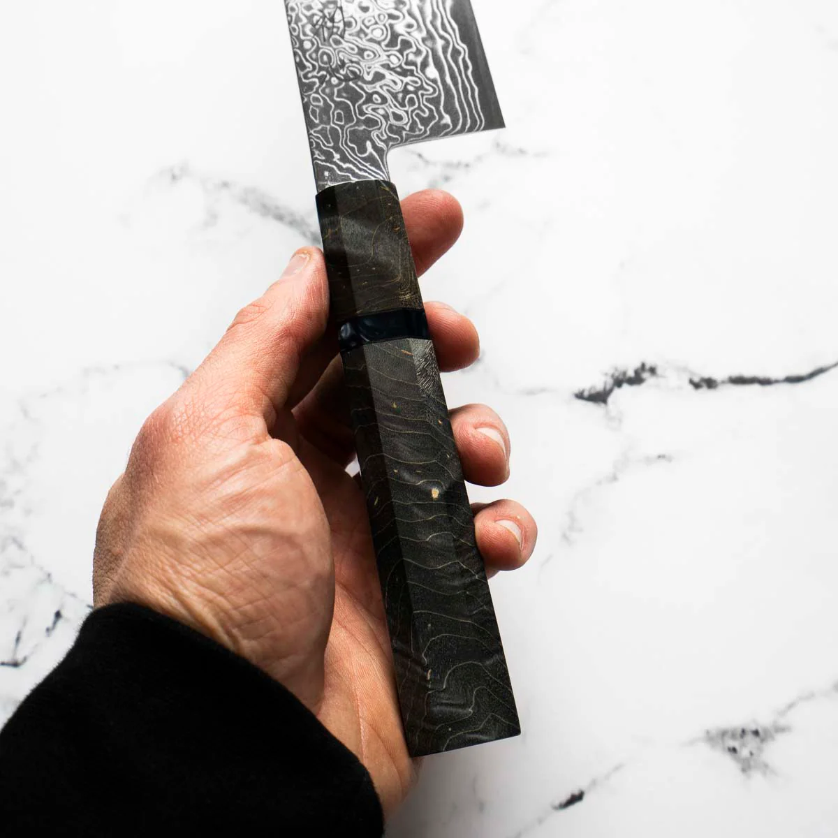 Hatsukokoro Ryuhyo SG2 Damascus Santoku 180mm -  Dark Maple - Image 7