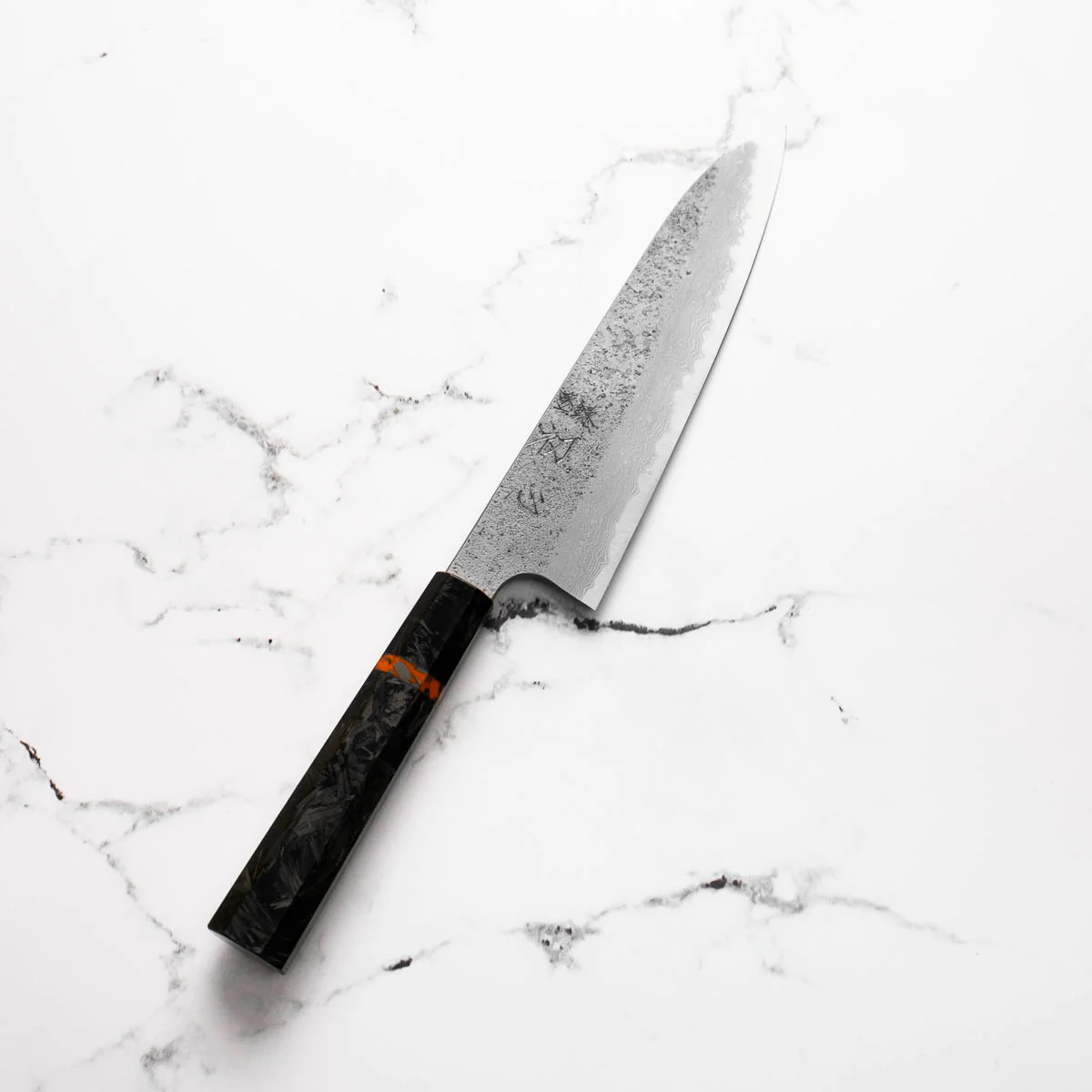 Hatsukokoro Ryusui Blue 2 Damascus Gyuto 210mm - Carbon Fibre - Image 2