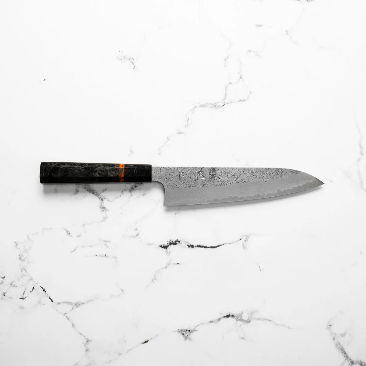 Hatsukokoro Ryusui Blue 2 Damascus Gyuto 210mm - Carbon Fibre - Image 4