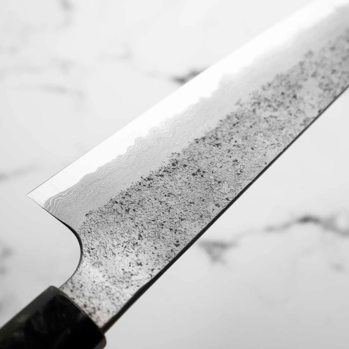 Hatsukokoro Ryusui Blue 2 Damascus Gyuto 210mm - Carbon Fibre - Image 6
