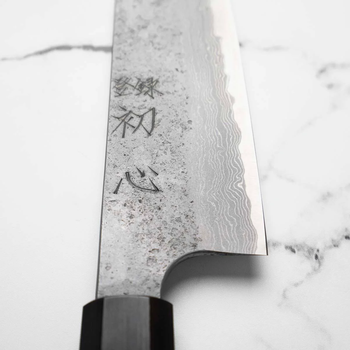 Hatsukokoro Ryusui Blue 2 Damascus Gyuto 240mm - Ebony - Image 4