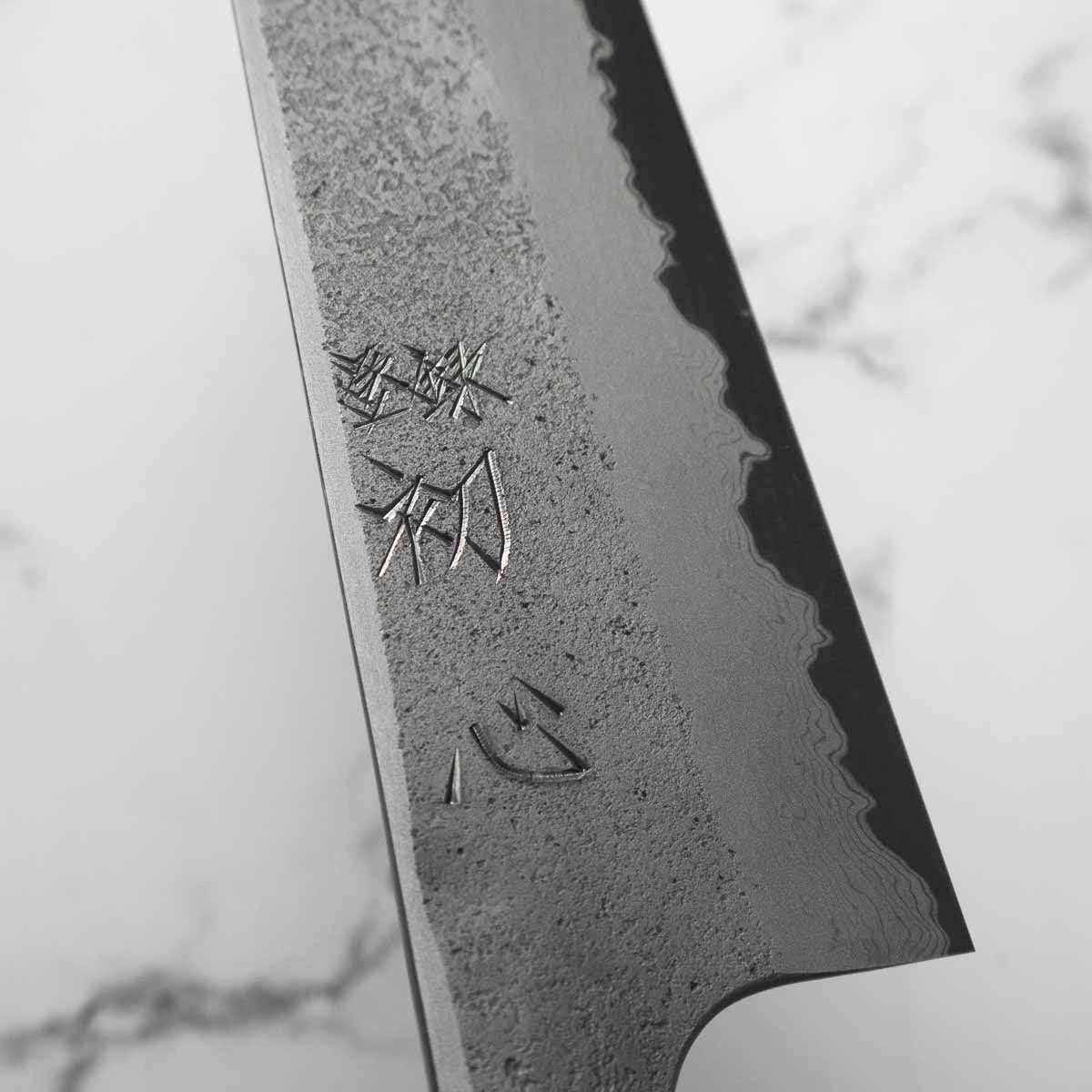 Hatsukokoro Ryusui Blue 2 Damascus Kiritsuke Gyuto 240mm - Ebony - Image 5