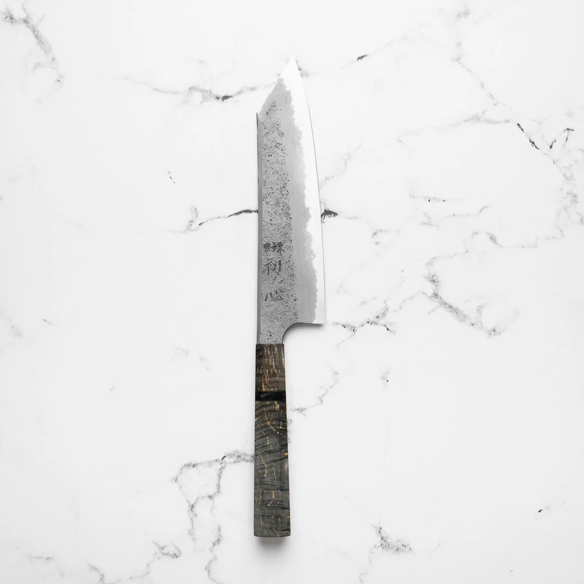 Hatsukokoro Ryusui Blue 2 Damascus Kiritsuke Gyuto 210mm - Dark Maple - Image 3