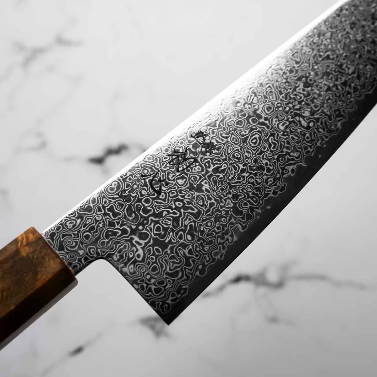 Hatsukokoro Saihyo SG2 Damascus Bunka 180mm - Golden Birch - Image 5