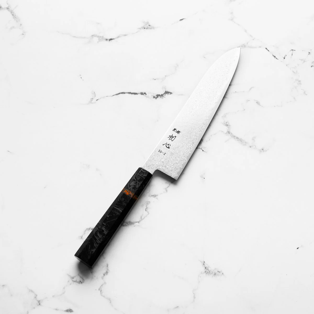 Hatsukokoro Saihyo SG2 Damascus Gyuto 210mm - Carbon Fibre - Image 2