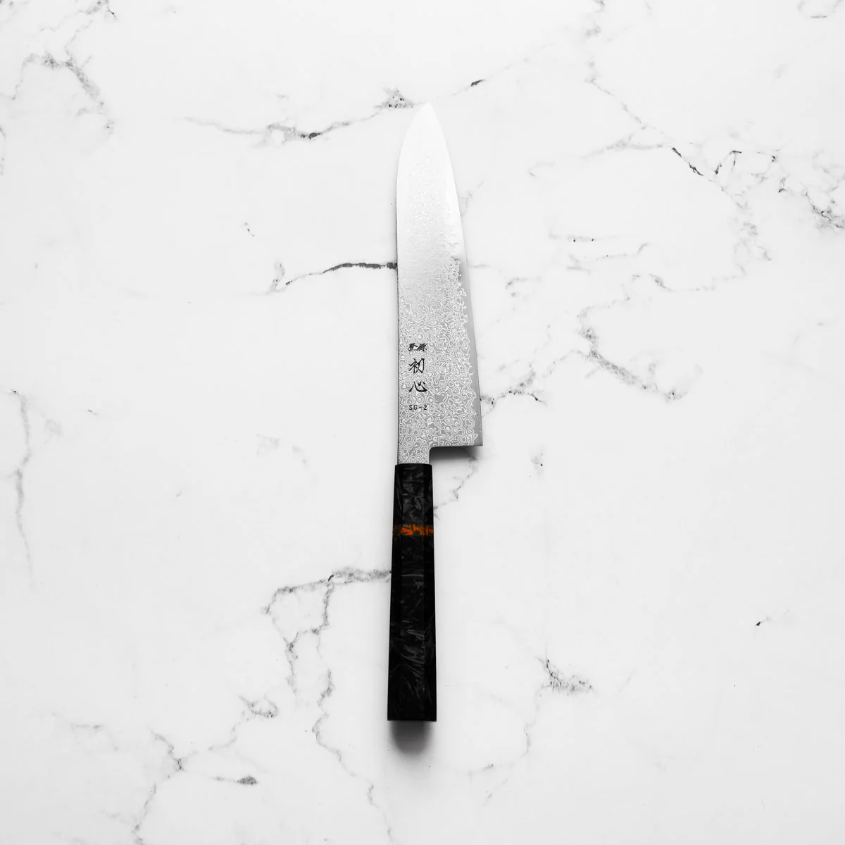 Hatsukokoro Saihyo SG2 Damascus Gyuto 210mm - Carbon Fibre - Image 3