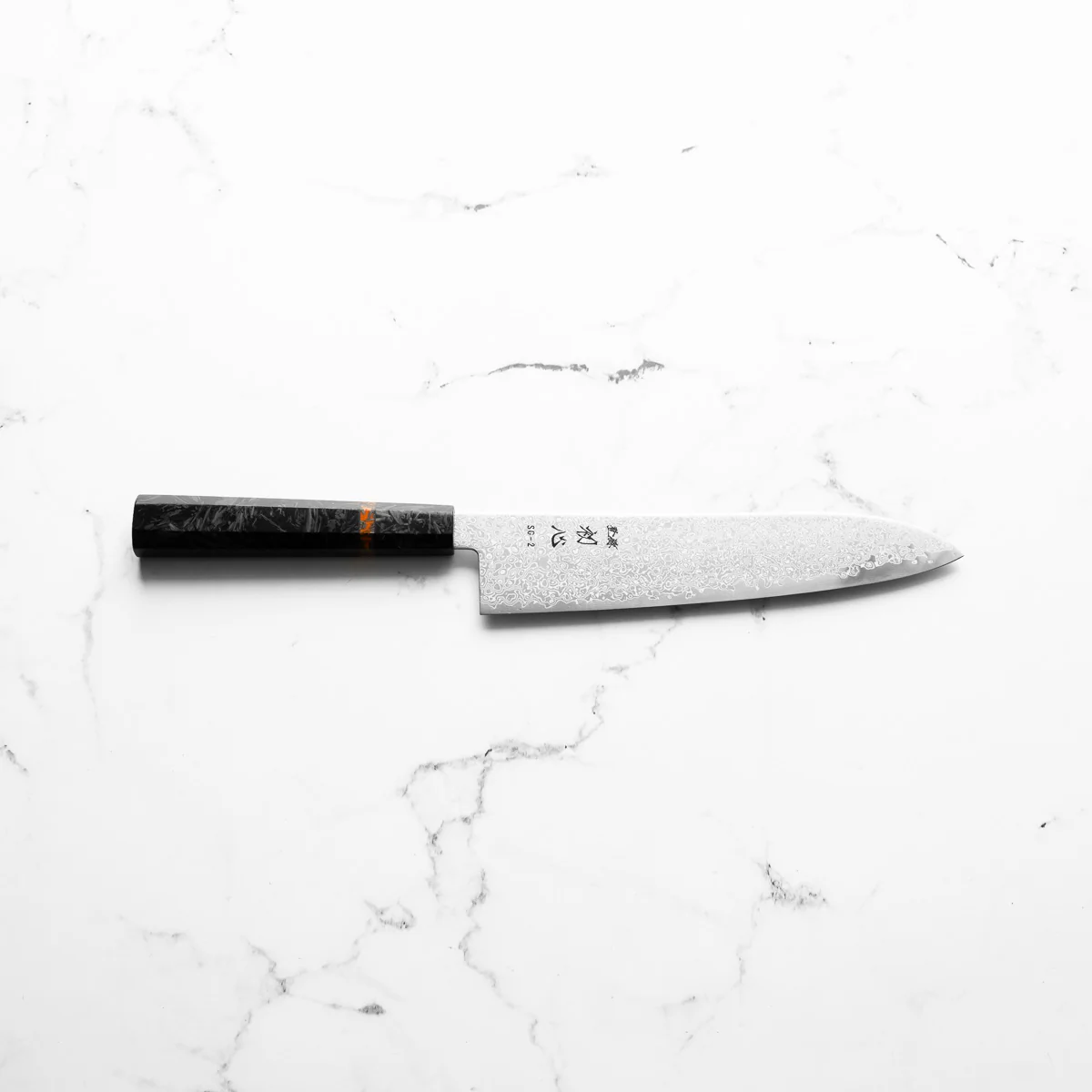 Hatsukokoro Saihyo SG2 Damascus Gyuto 210mm - Carbon Fibre - Image 4