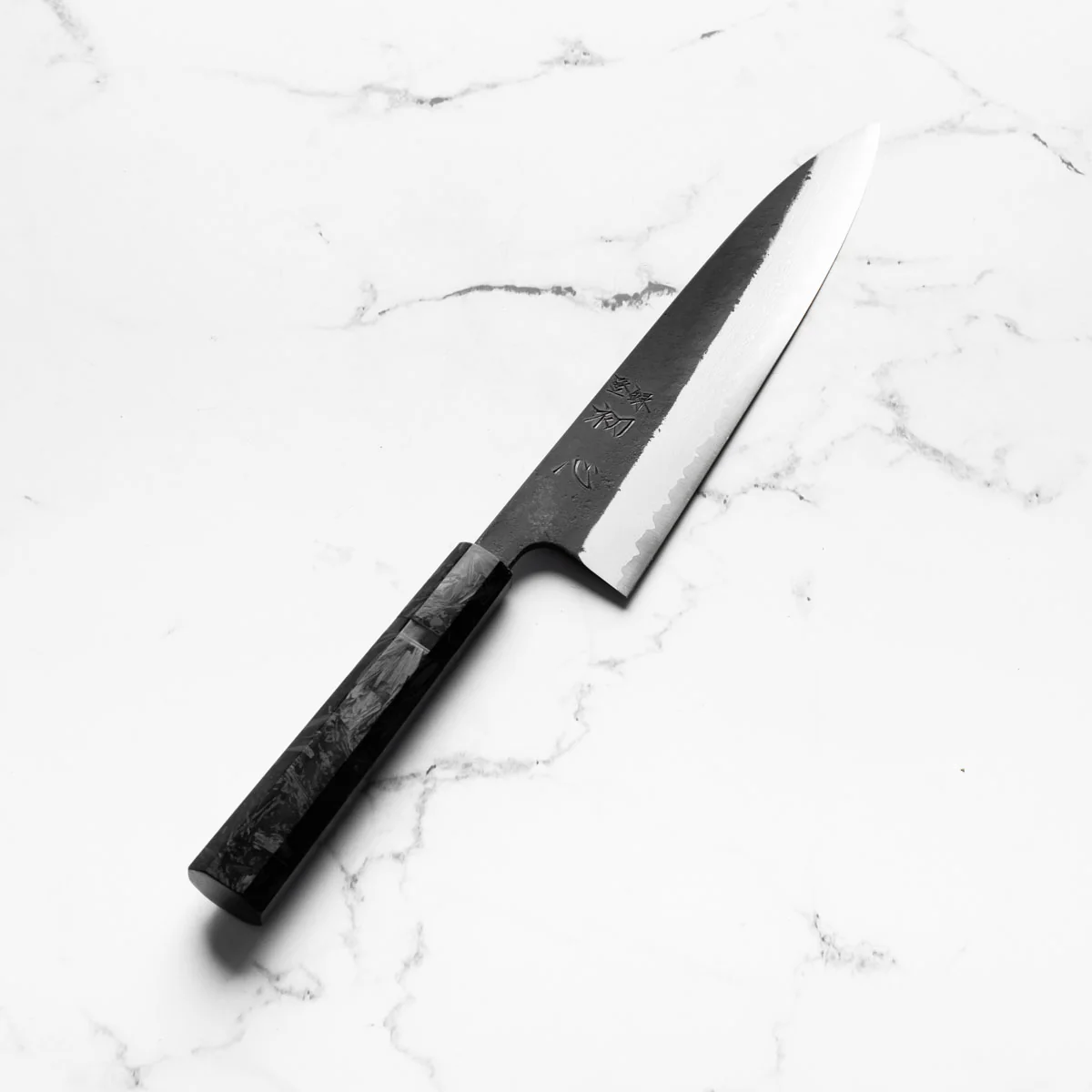 Hatsukokoro Shinkiro Blue Super Damascus Kurouchi Gyuto 210mm - Dark Carbon Fibre - Image 2