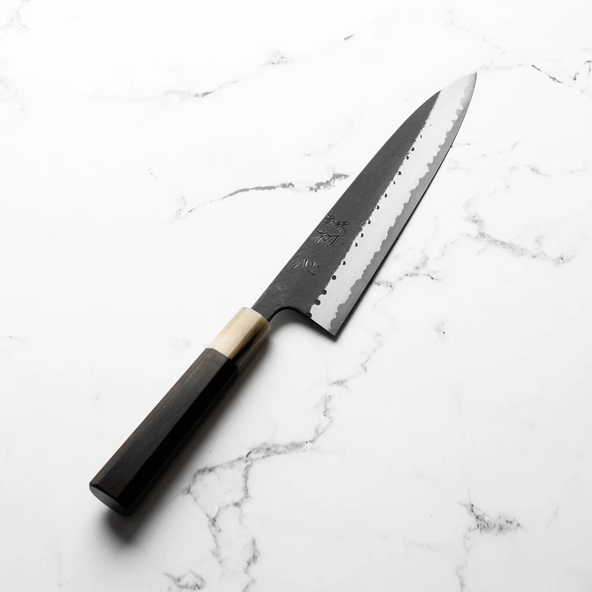 Hatsukokoro Shinkiro Blue Super Damascus Kurouchi Gyuto 210mm - Ebony & Blonde - Image 2
