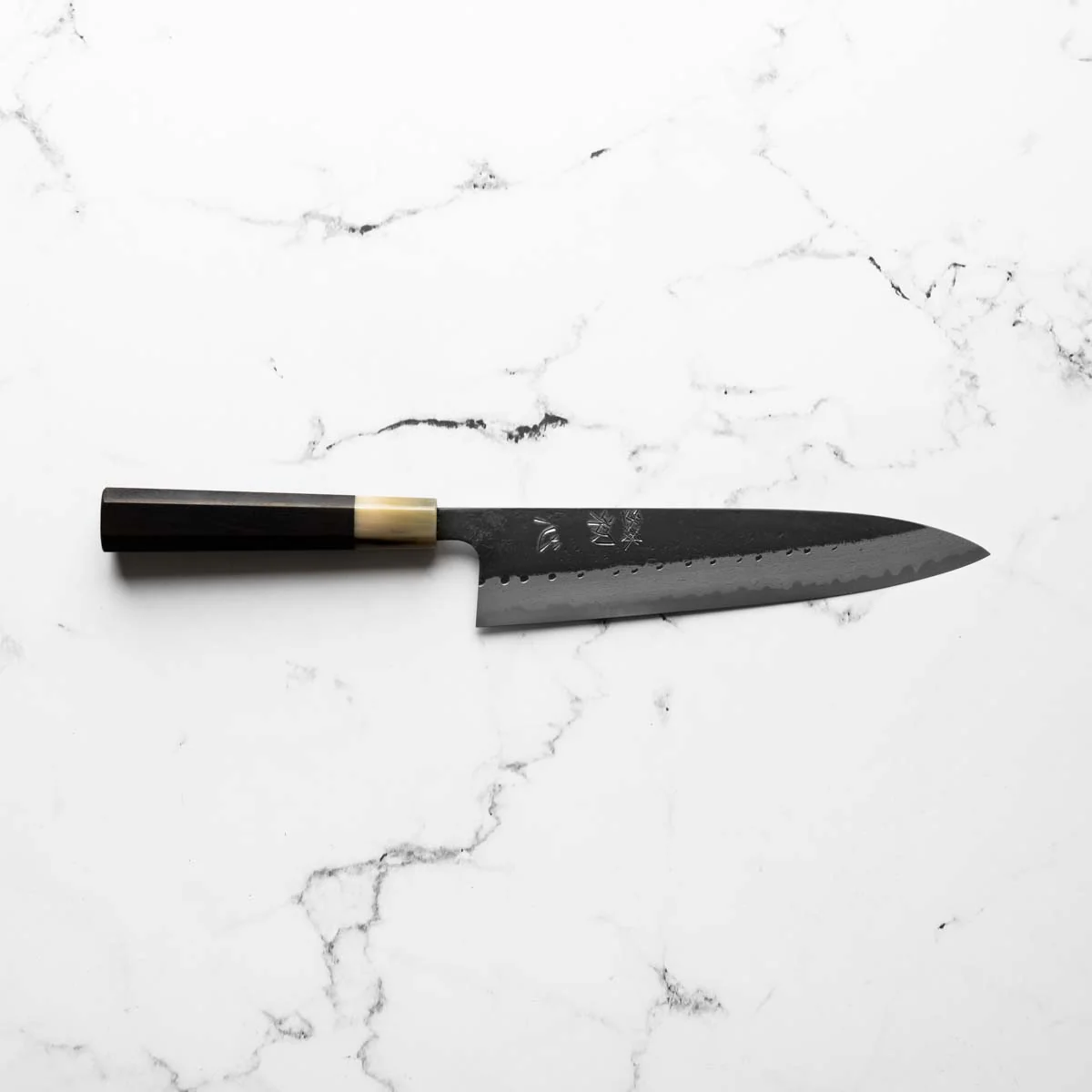 Hatsukokoro Shinkiro Blue Super Damascus Kurouchi Gyuto 210mm - Ebony & Blonde - Image 4