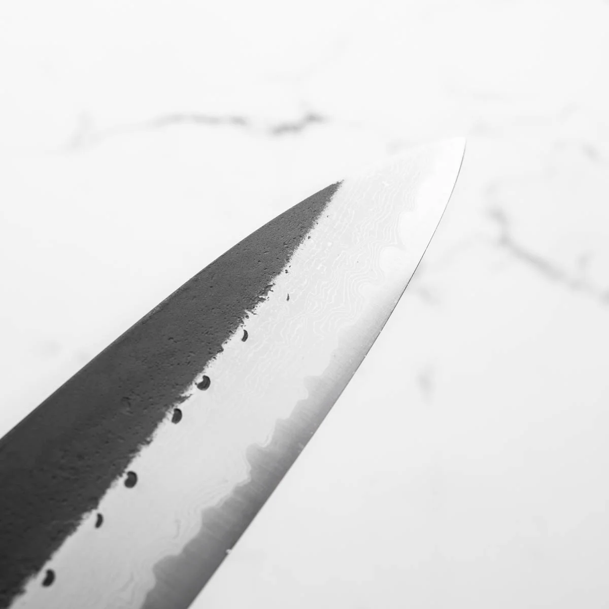 Hatsukokoro Shinkiro Blue Super Damascus Kurouchi Gyuto 210mm - Ebony & Blonde - Image 7