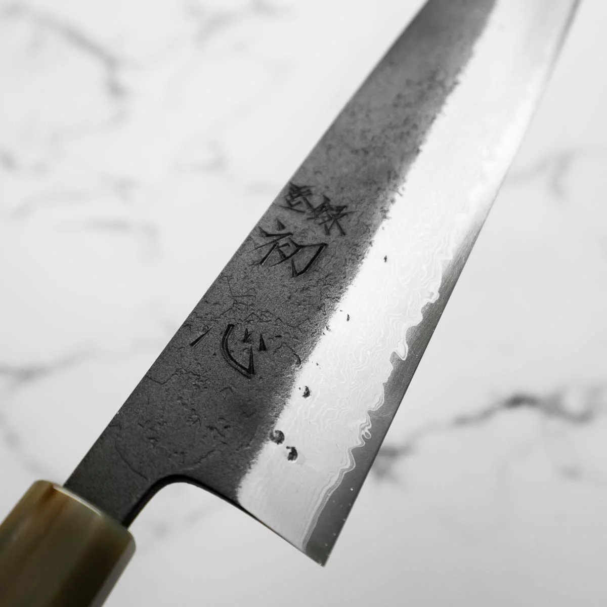 Hatsukokoro Shinkiro Blue Super Damascus Kurouchi Gyuto 210mm - Quince - Image 5