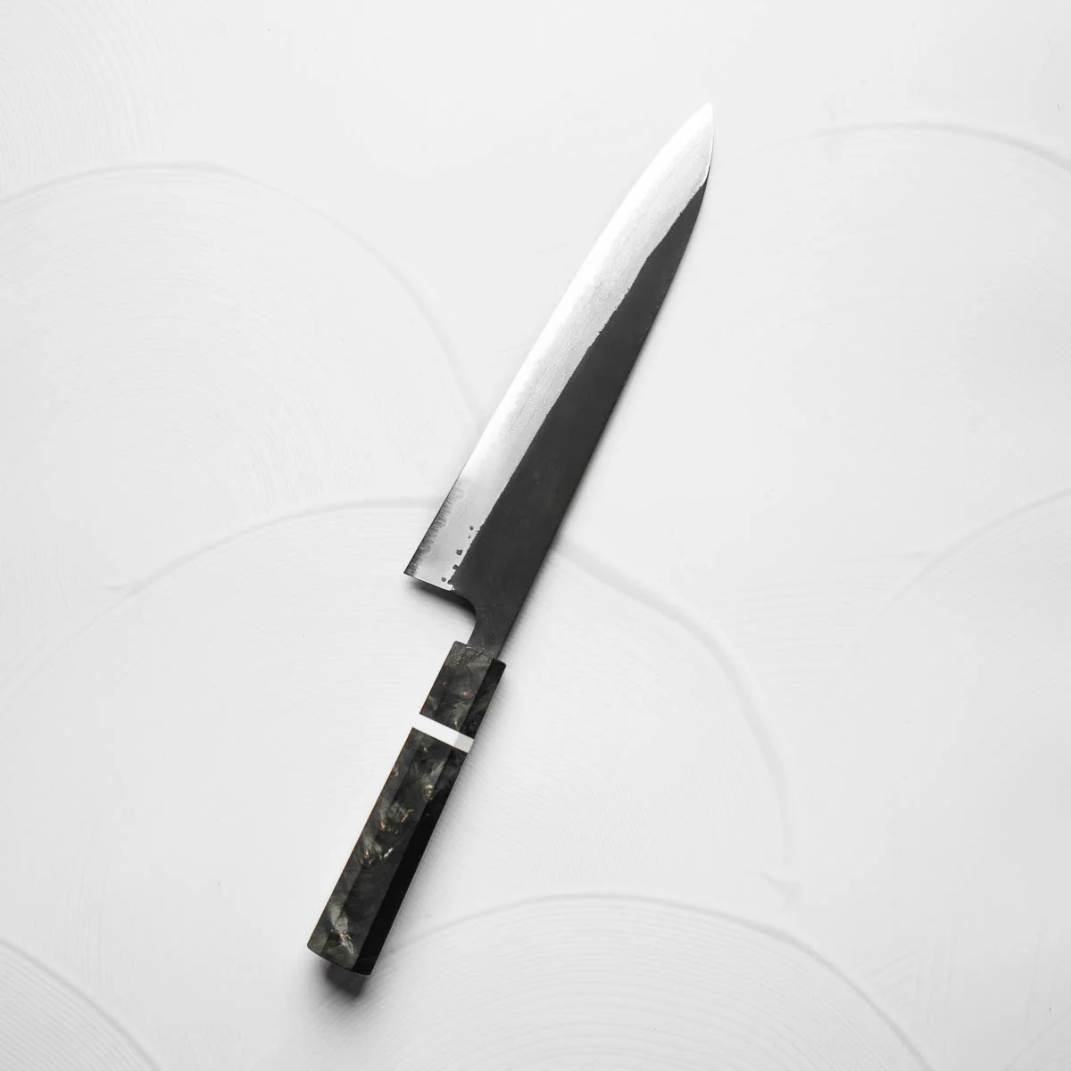 Hatsukokoro Shinkiro Blue Super Damascus Kurouchi Gyuto 240mm - Maple - Image 4