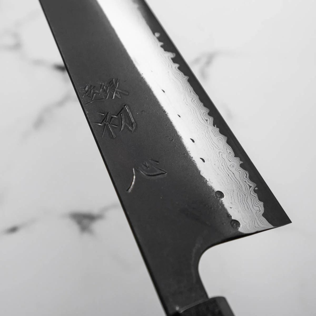 Hatsukokoro Shinkiro Blue Super Damascus Kurouchi Kiritsuke 240mm - Maple - Image 5