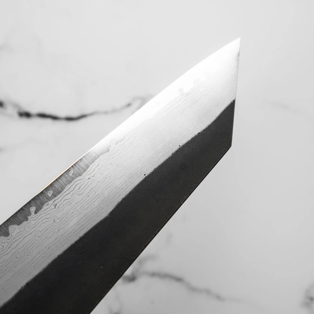 Hatsukokoro Shinkiro Blue Super Damascus Kurouchi Kiritsuke 240mm - Maple - Image 7