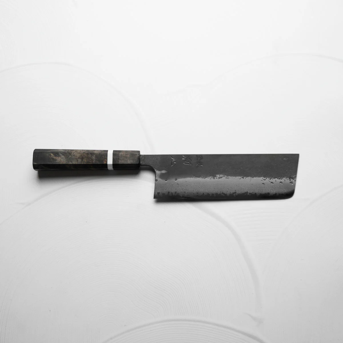 Hatsukokoro Shinkiro Blue Super Damascus Kurouchi Nakiri 165 - Maple - Image 4