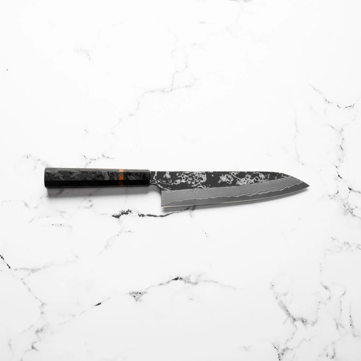 Hatsukokoro SLD Kurouchi Damascus Gyuto 210mm - Carbon Fibre - Image 4