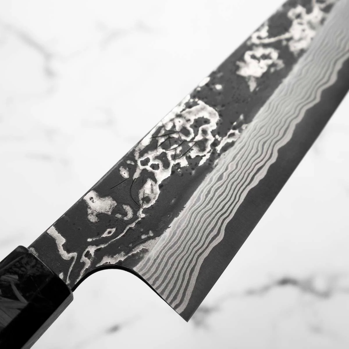 Hatsukokoro SLD Kurouchi Damascus Gyuto 210mm - Carbon Fibre - Image 5