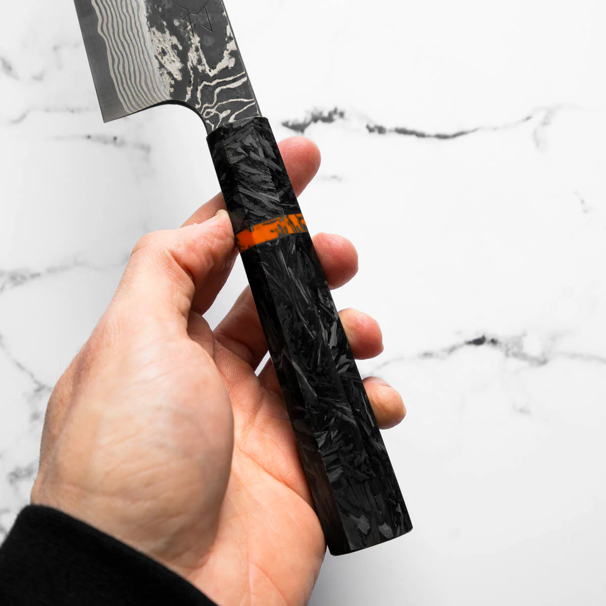 Hatsukokoro SLD Kurouchi Damascus Gyuto 210mm - Carbon Fibre - Image 8