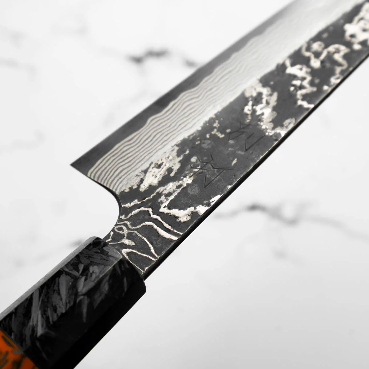 Hatsukokoro SLD Kurouchi Damascus Gyuto 210mm - Carbon Fibre - Image 9