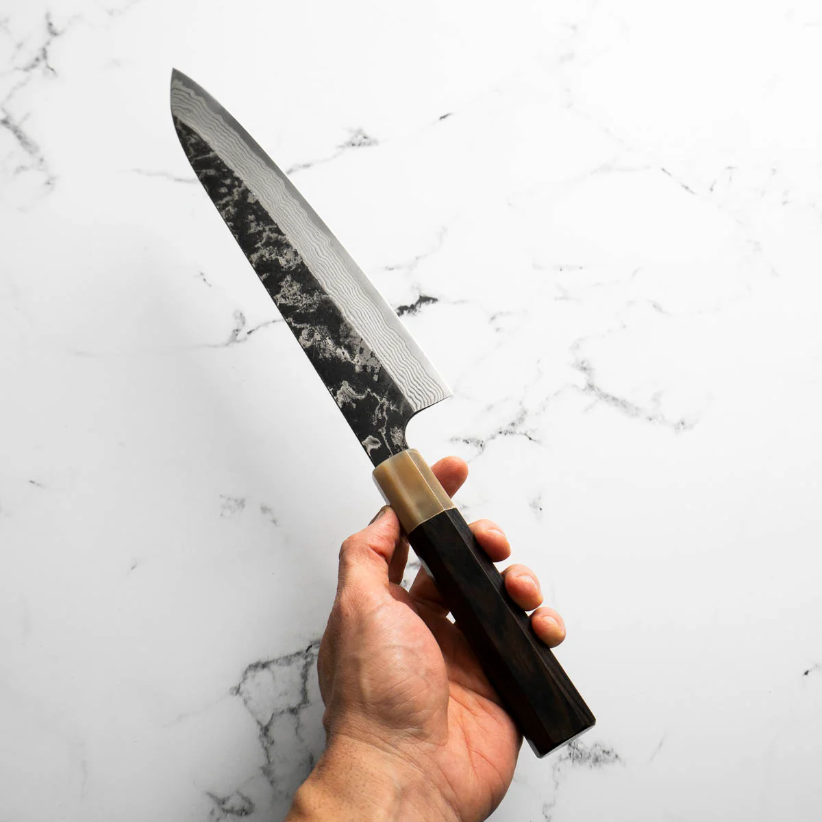 Hatsukokoro SLD Kurouchi Damascus Gyuto 240mm - Ebony & Blonde - Image 4