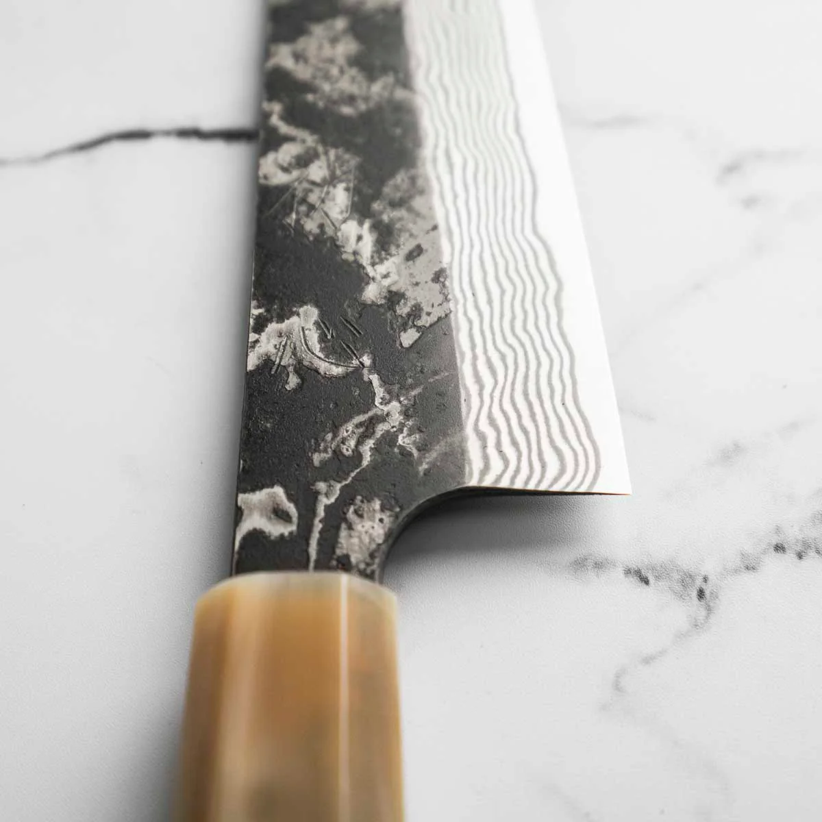 Hatsukokoro SLD Kurouchi Damascus Gyuto 240mm - Ebony & Blonde - Image 5