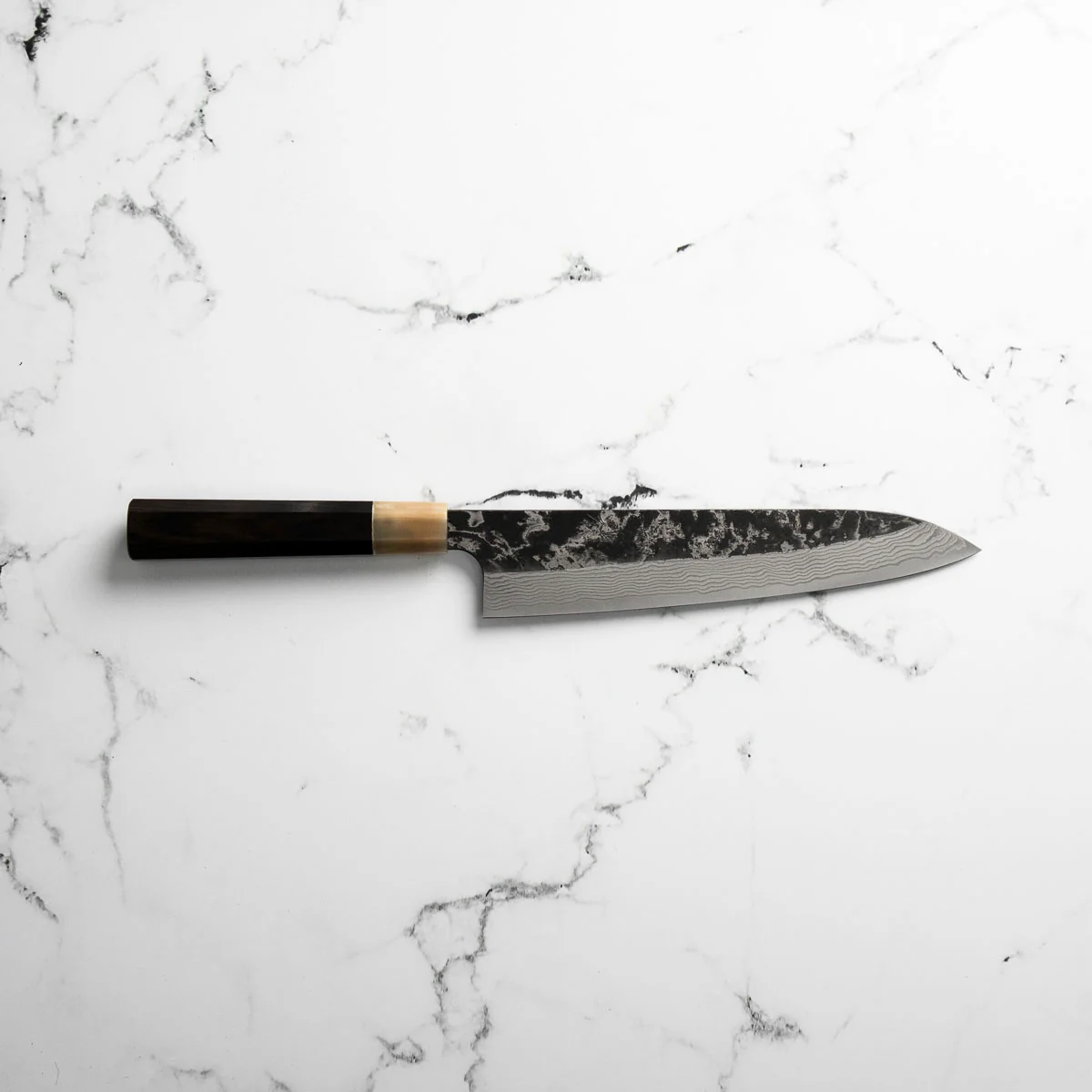 Hatsukokoro SLD Kurouchi Damascus Gyuto 240mm - Ebony & Blonde - Image 6