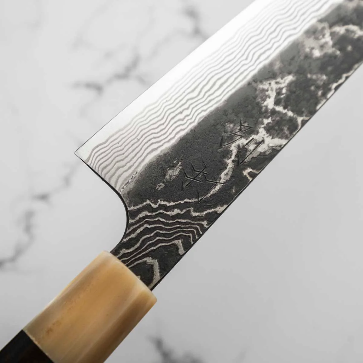 Hatsukokoro SLD Kurouchi Damascus Gyuto 240mm - Ebony & Blonde - Image 8