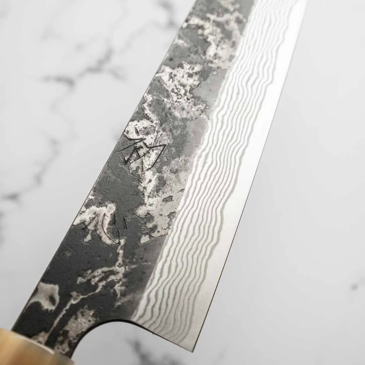 Hatsukokoro SLD Kurouchi Damascus Gyuto 240mm - Ebony & Blonde - Image 9